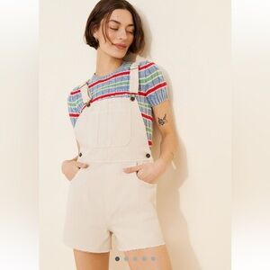 Free People Rolla’s Mirage Medium Wash Overalls in White